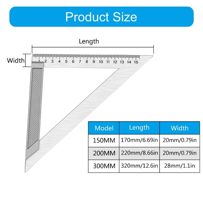 Stainless Steel Triangles Ruler 150mm/200mm/300mm Measuring Tool Protractors for Engineers Architects Students Enthusiasts