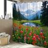 1pc Shower Curtain - Idyllic Alpine Landscape with a Serene Lake and Vibrant Wildflowers, Perfect for Bathroom Decoration