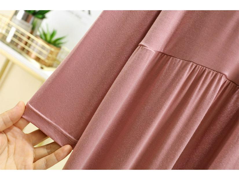 Женское модальное платье с длинным рукавом и расклешенным подолом с нагрудными подушечками - Большой размер, повседневное для весны, лета, осени