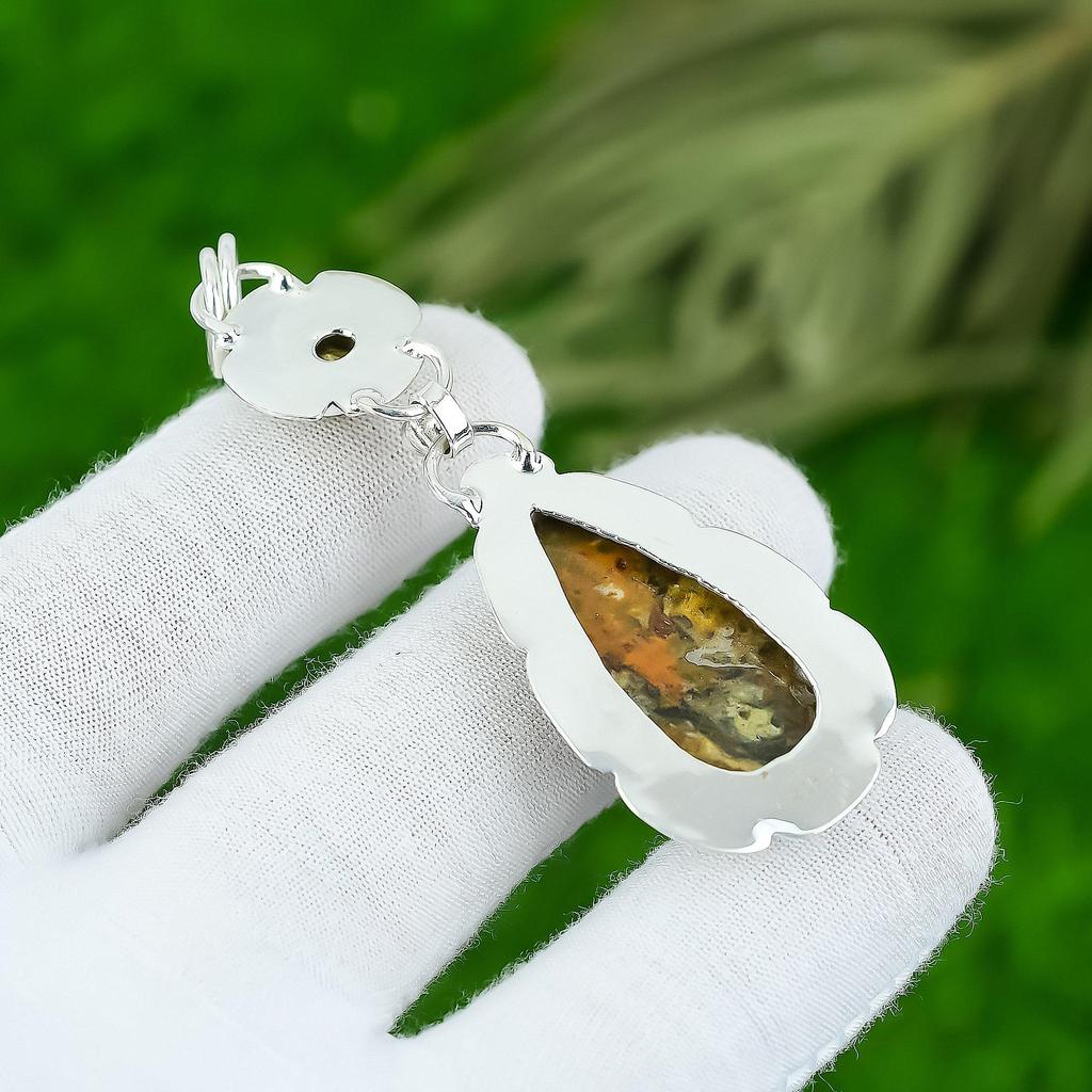 Натуральный полихромный яшмовый драгоценный камень Ювелирное изделие Подвеска из стерлингового серебра 925 пробы для женщин