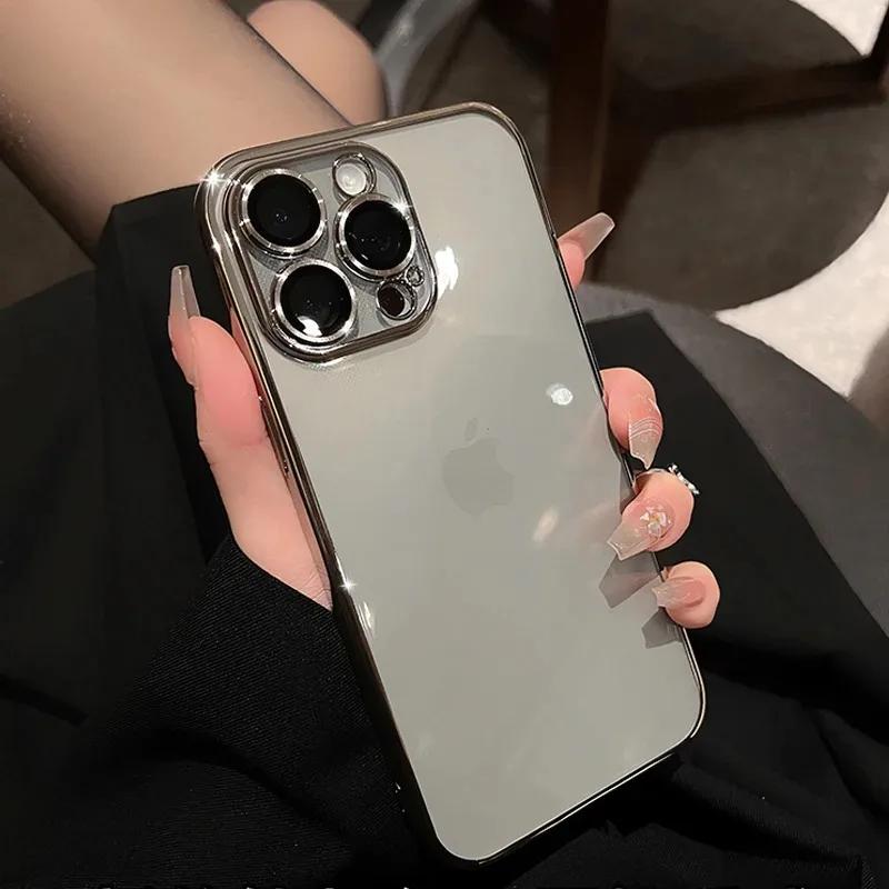 Модные защитные чехлы для объектива камеры для iPhone 15 14 13 12 11 Pro Max 8Plus X XS 7, прозрачный мягкий силиконовый противоударный чехол