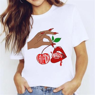 Футболка для женщин-подростков, футболки с героями мультфильмов Kawaii Trend, дизайн ногтей для ногтей, одежда унисекс, винтажная мужская уличная одежда, повседневный стиль, мода