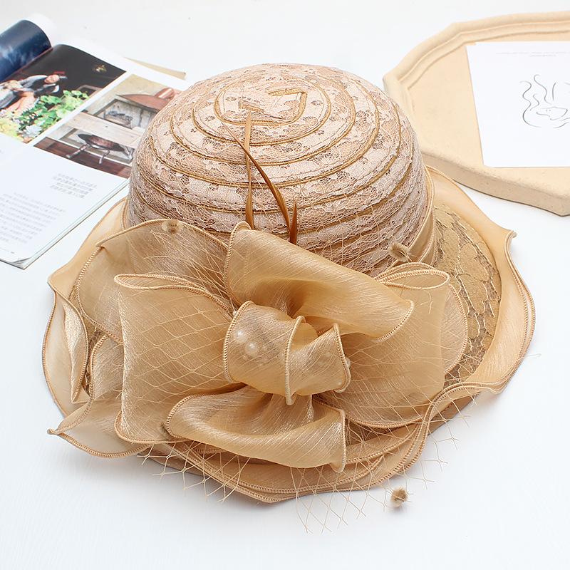 European and American hats women's summer fungus edge big brim sun hat lace sunscreen bucket hat elegant flower sun hat