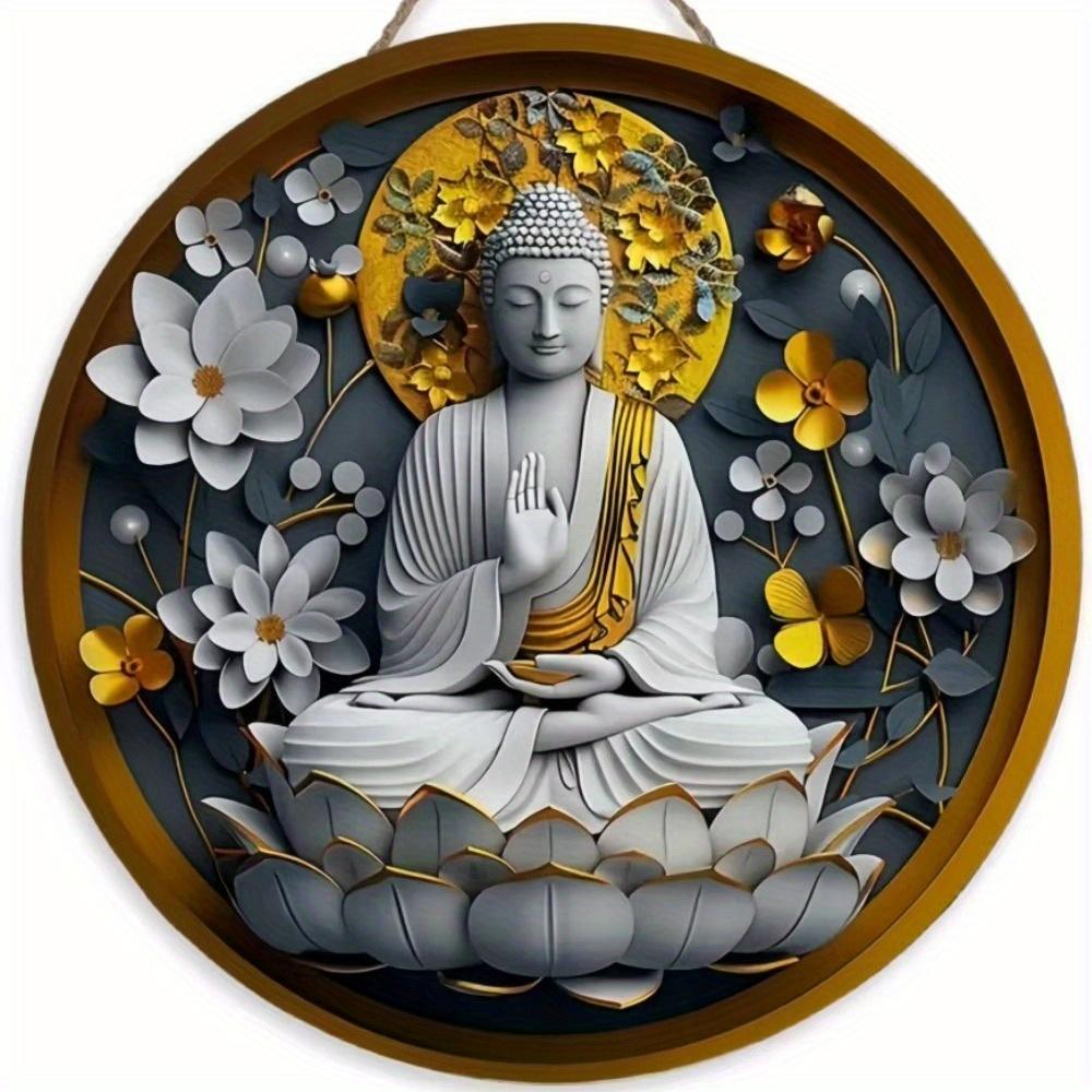 1pc 2d Flat Buddha Art Sign - Round Wooden Sign - 20cm Suitable for Home Living Room, Restaurant, Office, Garage, Bar, Coffee Shop Decoration, Gift