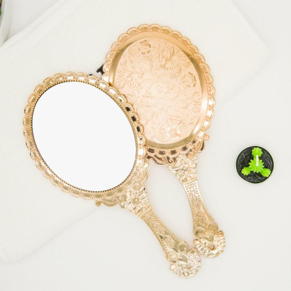 Pattern Handle Carved Small Mirror Easy to Carry Portable Dressing Mirror Handheld Mirror  Desktop