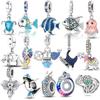 Оригинальные Морские Животные Синяя Рыба Розовый Осьминог Шармы Бусины Медь Подходит Браслет Ювелирные Изделия Женский Аксессуар Сделай Сам Подарок