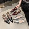 Kitten Heel High Heels Bag Head Sandals New Summer Pointed Soft Leather Commuter Shoes