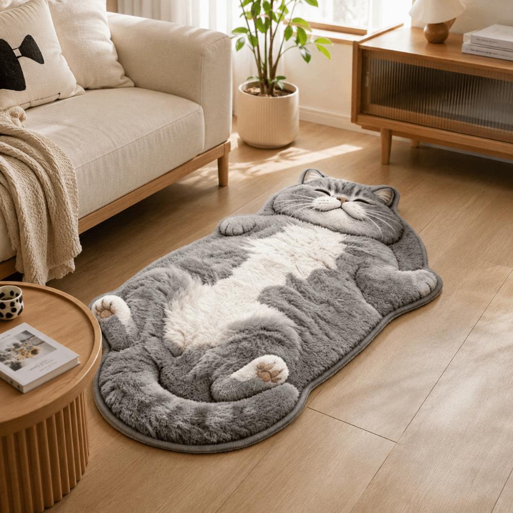 Anti-fouling Cat-Shaped Area Rug Non-Slip Cartoon Carpet Funny Home Decor Carpet Living Rooms