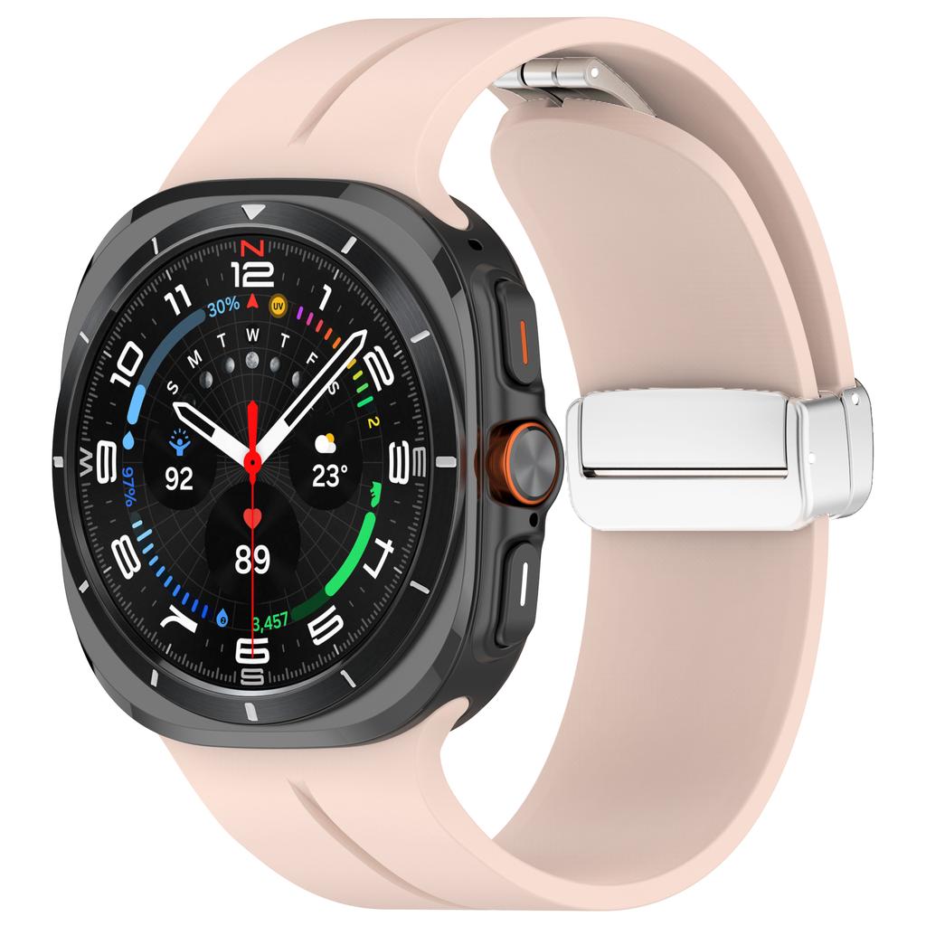 For Samsung Galaxy Watch Ultra 47mm Silicone Smartwatch Band Wrist Strap with Silver Magnetic Folding Buckle
