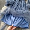 Женское платье с трехмерными цветами, сетчатым воротником, рукавом-фонариком, платья с высокой талией