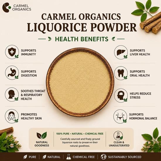 CARMEL ORGANICS Порошок корня солодки/мулети (340 грамм) | Порошок Яштимадху Для Здоровья, Ухода за Кожей и Волосами | Натуральный | Съедобный |