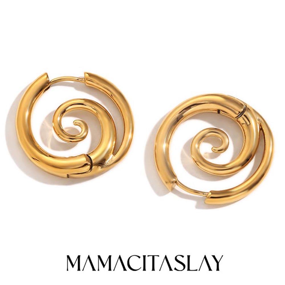 MamacitaSlay Новые Серьги-кольца Круглые Спиральные Модные Водонепроницаемые Украшения Серьги-заявление из Нержавеющей Стали с Покрытием 18 карат