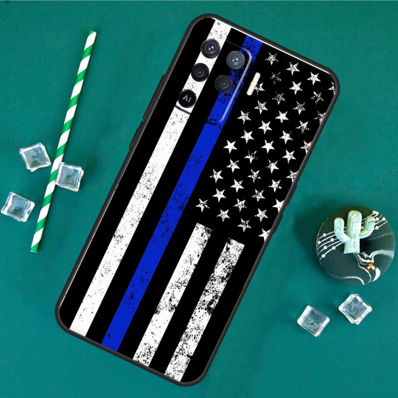 Police Thin Blue Line American Flag Phone Case For Oppo A18 A38 A58 A78 A98 A40 A60 A80 A91 A15 A17 A74 A94 A54 A57S A16 A76 A96