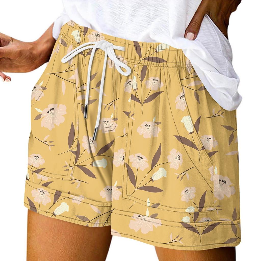 Women's Casual Summer Elastic Beach Shorts Print Casual Shorts