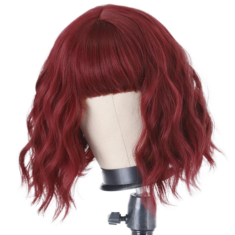 XINRAN Женский модный короткий волнистый парик с челкой, винно-красный волнистый парик, разноцветные парики из синтетического волокна для женщин