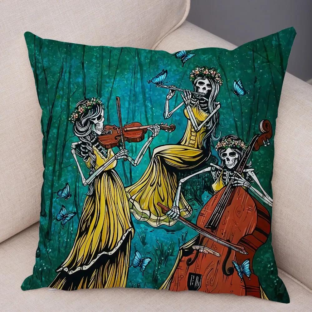 Милая мультяшная наволочка с красочным черепом, на подушку, для автомобиля, дивана, домашнего декора