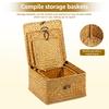 3Pcs Rectangular Woven Storage Basket with Lid Processed Hay Handmade Shelf Basket Stackable Woven Basket Bin Desktop Organizer