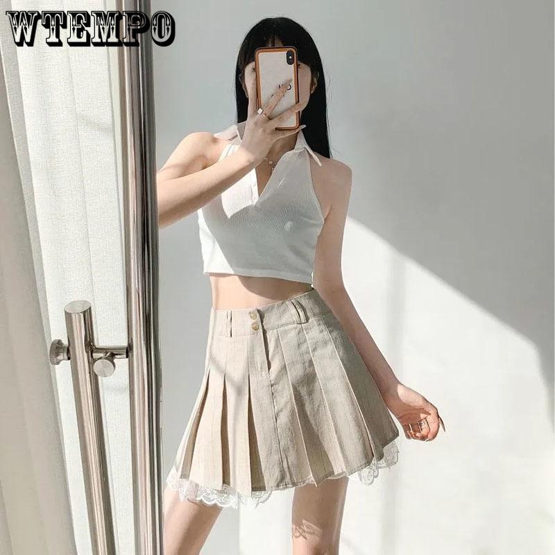 Плиссированная юбка с кружевным подолом, женские шорты Pure Desire с высокой талией и буквой А-слова, милая американская красавица в консервативном стиле, весна-лето