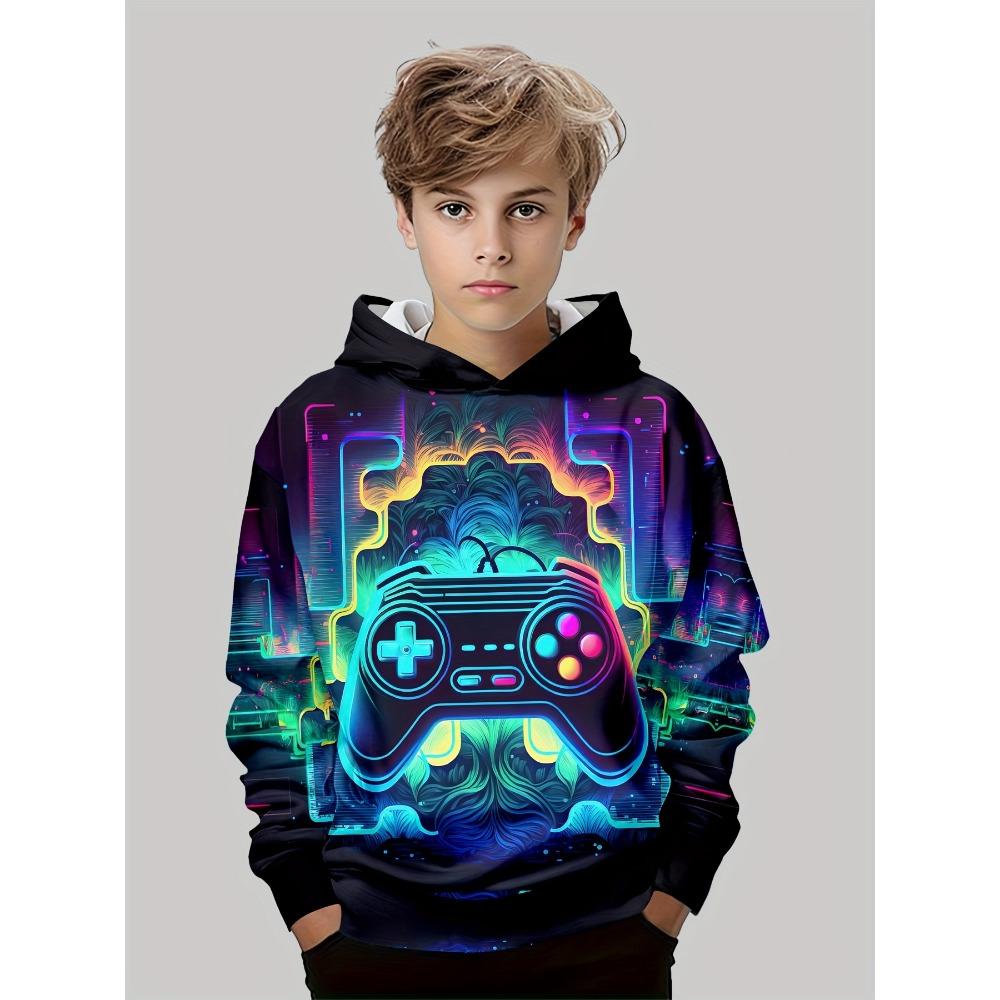 Детская одежда Толстовки с капюшоном для мальчиков с длинным рукавом и принтом 3D-геймпада Детская одежда на весну и осень Повседневная одежда для отдыха на природе Стильная одежда для мальчиков и девочек Топы