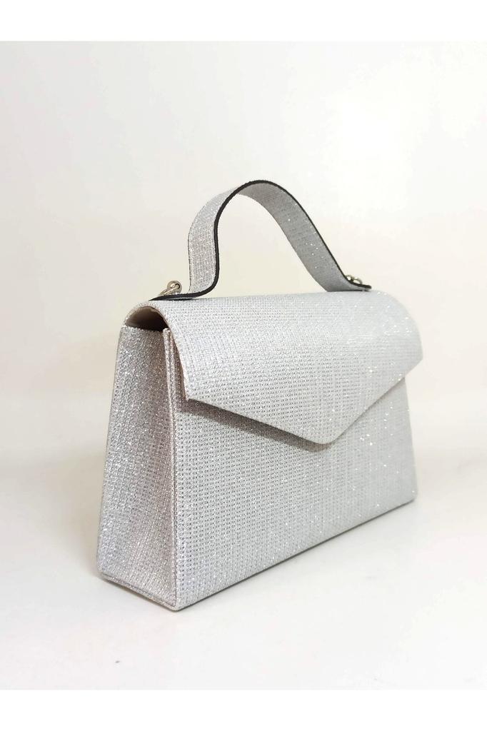 Women's Stylish and Useful Evening Dress Bag Women's Silvery Black Breasted Fabric Silver Chain Strap Evening Bag