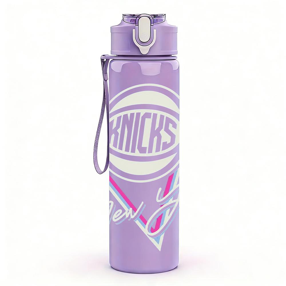 1PC Pink Triangle Retro Knicks Sport Logo Print 750ml Portable Sports Water Bottle Leakproof Gym Outdoor Travel Drink Cup