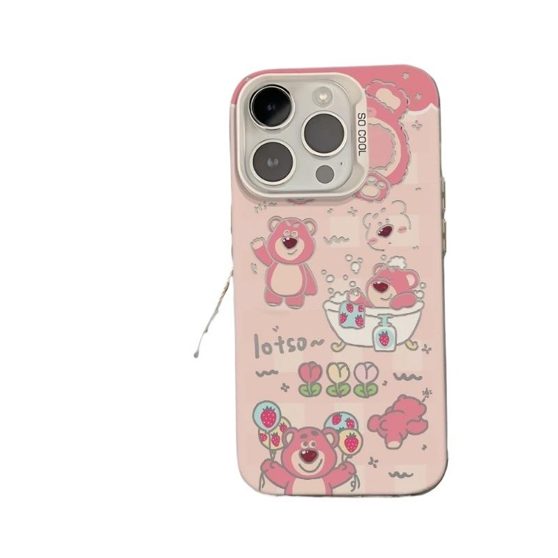 Strawberry Bear Bath Powder Case for iPhone 16 Pro Max, Drop-Proof iPhone 18, 14-inch Couple Case, 12-inch Matte Finish