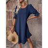 Solid Color Half Sleeve Dress, Casual Crew Neck Dress For Spring, Women's Clothing