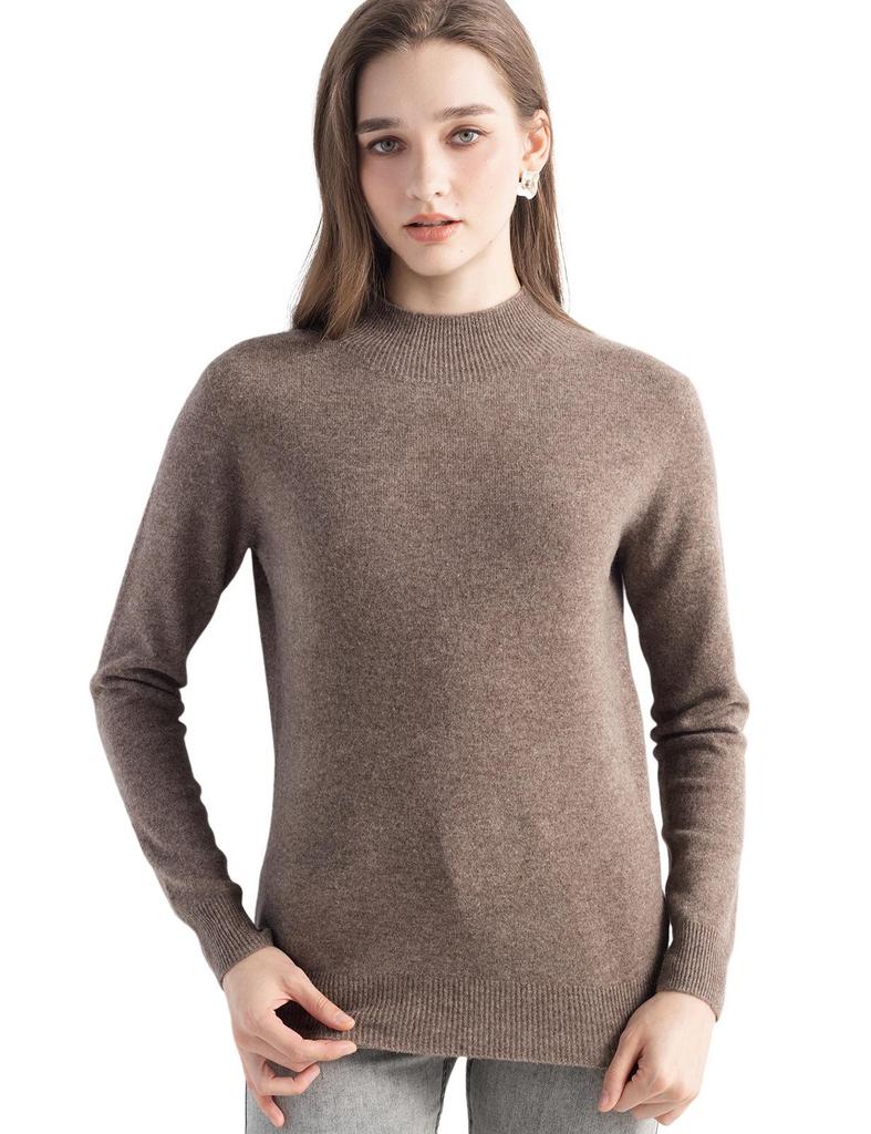 Women's Slimming Wool Long-Sleeve Half-High Neck Top - Solid Color, Versatile Basic