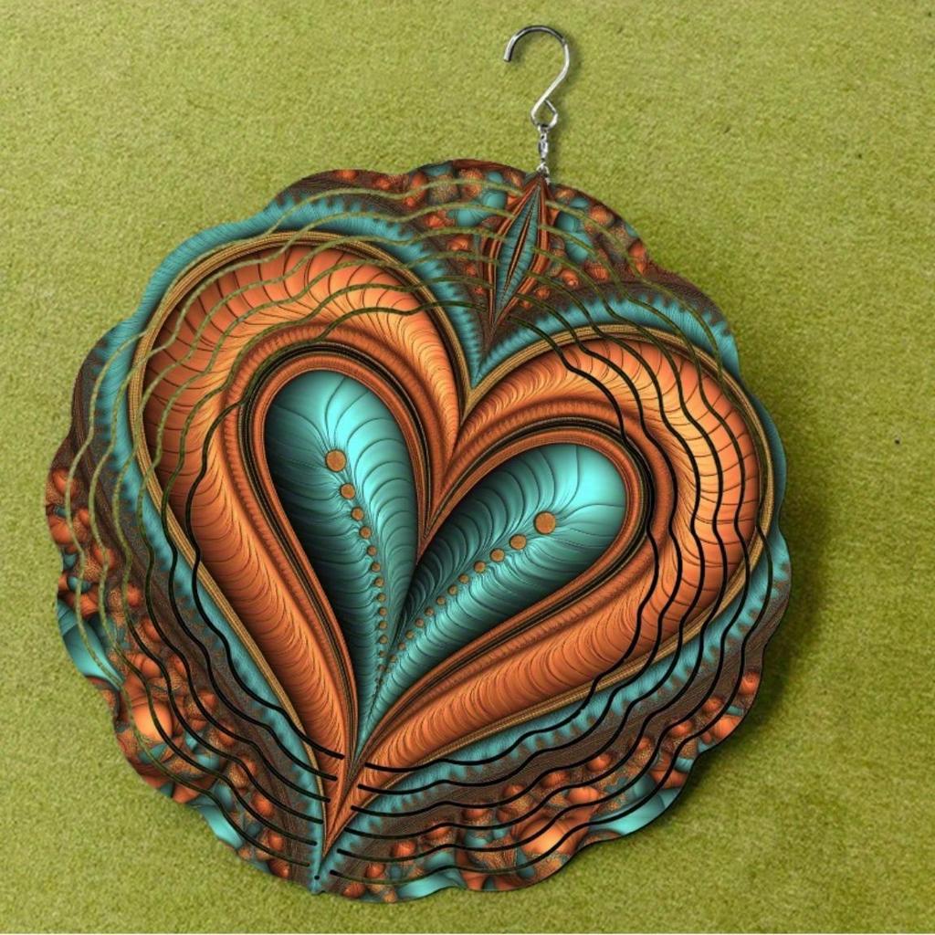 Metal Orange Heart Wind Spinner for Indoor Outdoor Hanging Decor Kinetic Energy Garden Wind Chime Perfect for Halloween Home Seasonal Decoration