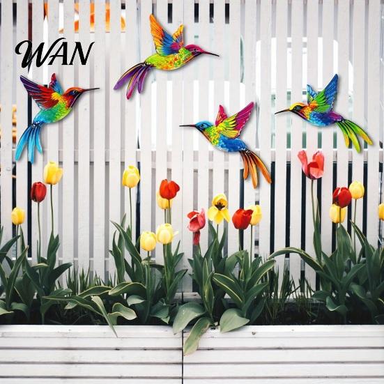 2D Acrylic Bird Art 4 Pcs Hummingbird Wall Colorful Garden Birds Sculpture Outdoor Fence Nature-inspired Decoration Hanging Ornaments for Yard Living