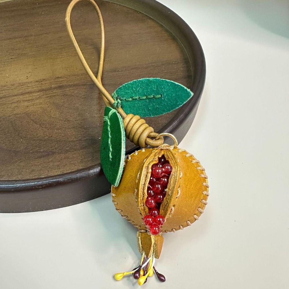 Car Keyring Pomegranate Fruit Pendant Hanger Bag Pendant Lovely Leather Keychain Men