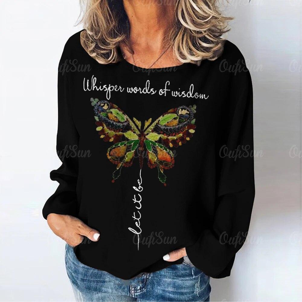 Женская футболка с длинным рукавом, винтажные топы с принтом, повседневные выходные, базовая футболка с круглым вырезом для девочек, женские футболки Y2k, осенняя одежда большого размера