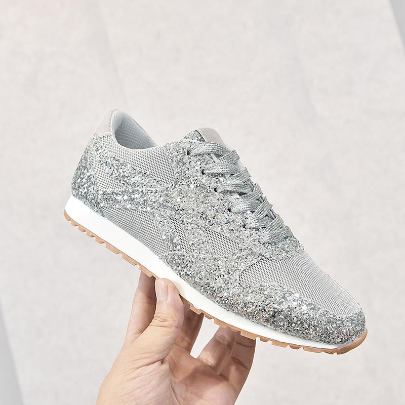 Fashion New Fashion Women Glitter Sneakers Casual Bling Vulcanized Shoes Female Mesh Lace Up Platform Comfort Fashion Shoes Plus Size 43