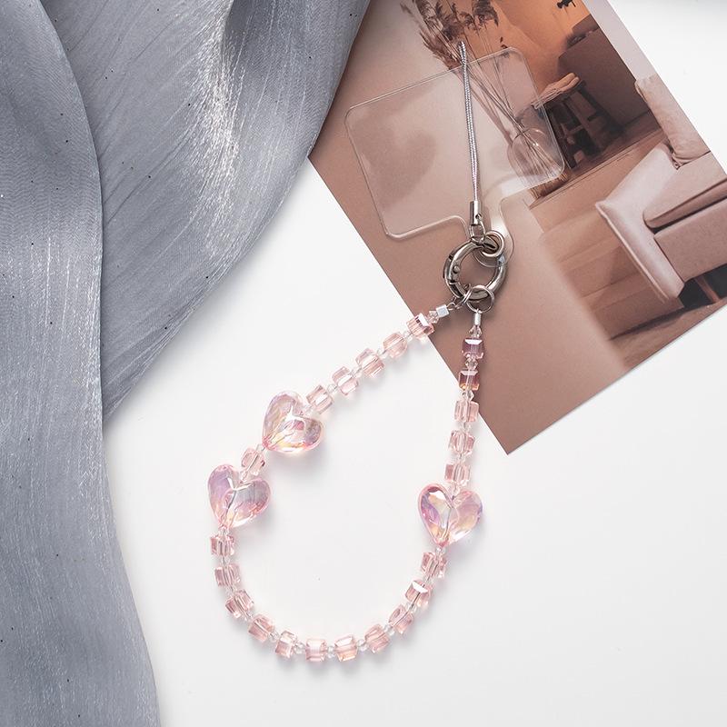Брелок для мобильного телефона на запястье из хрустальных бусин в форме сердца с металлической пряжкой
