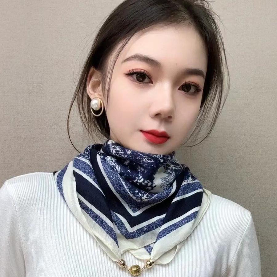 Женский шелковый шарф с магнитной застежкой: Универсальный квадратный платок, хлопково-льняная защита шеи, универсальная треугольная подвеска-шарф на шею.