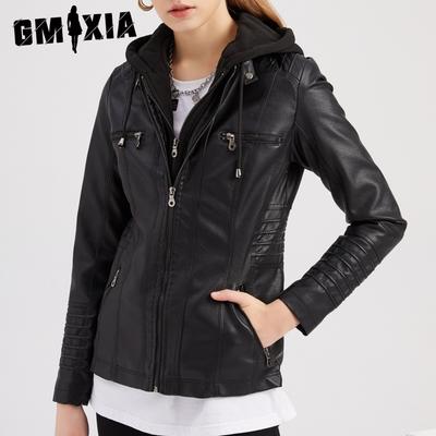 Женская однотонная кожаная куртка с капюшоном и принтом, комплект из двух частей, которые можно отстегнуть, большой размер, кожаные куртки и пальто с длинным рукавом из искусственной кожи