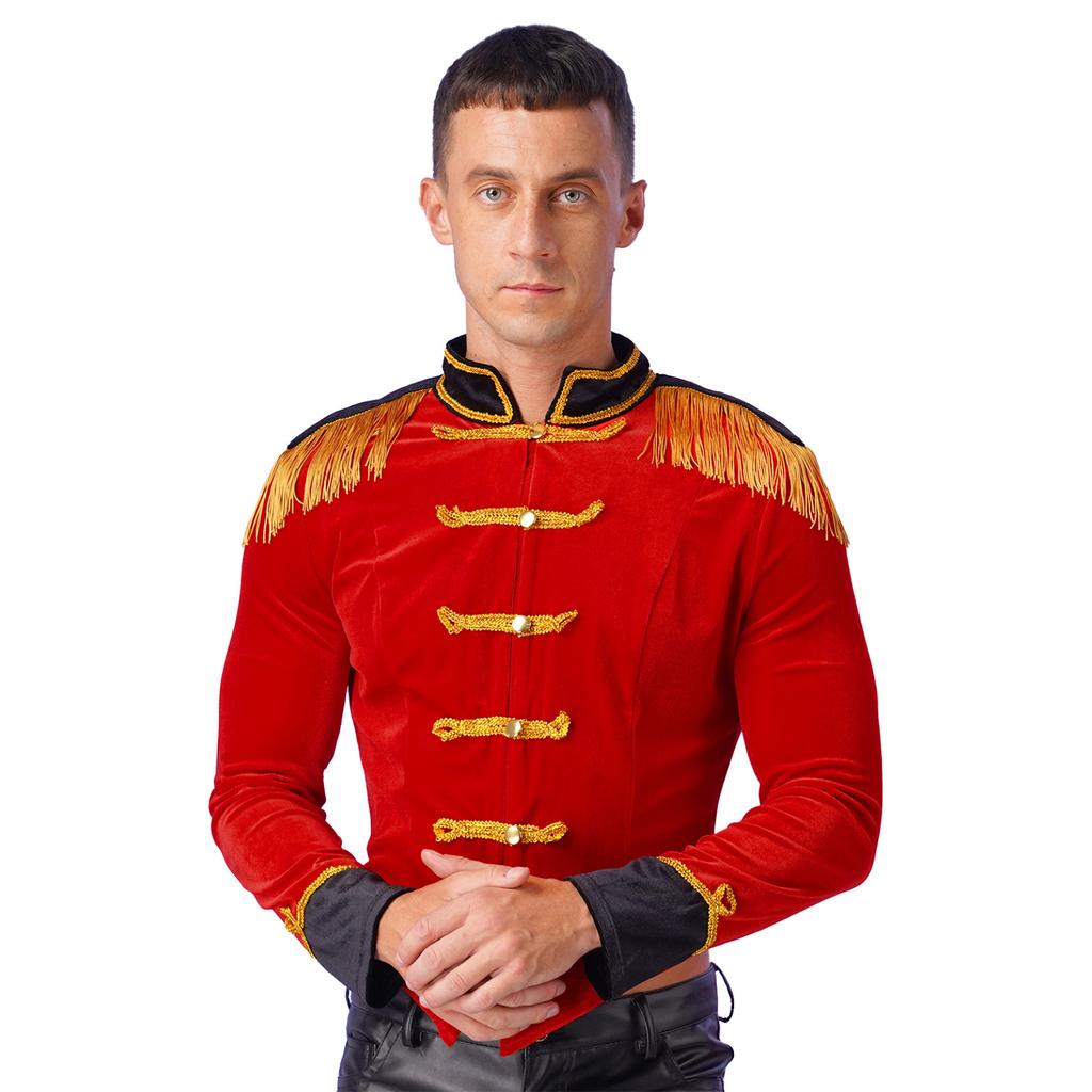 Мужской костюм манежа с бахромой на плечах, бархатная куртка, пальто для вечеринки на Хэллоуин, цирковой шоумен, фрак, маскарадный костюм, нарядное платье