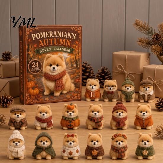 Christmas Countdown Fun 2026 Dog Advent Calendar, 24-Day Acrylic Ornament Set with Mini Puppy Birthday Gifts for Children Figures, 2D Flat Tree