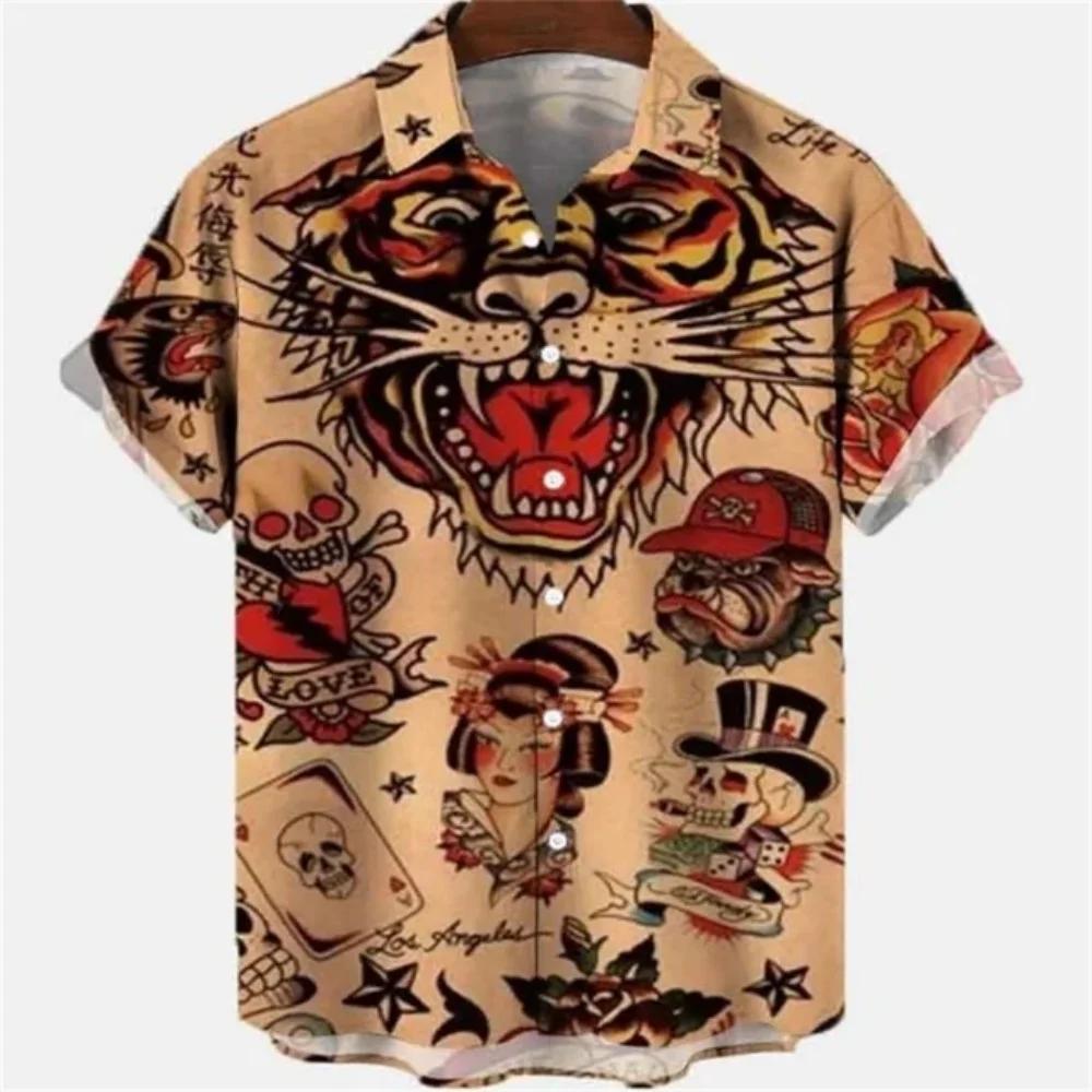 Summer Fashion Men's Dragon Pattern Element Shirt Casual Vintage Hawaiian Shirt Holiday Casual Men's and Women's Fashion Shirt