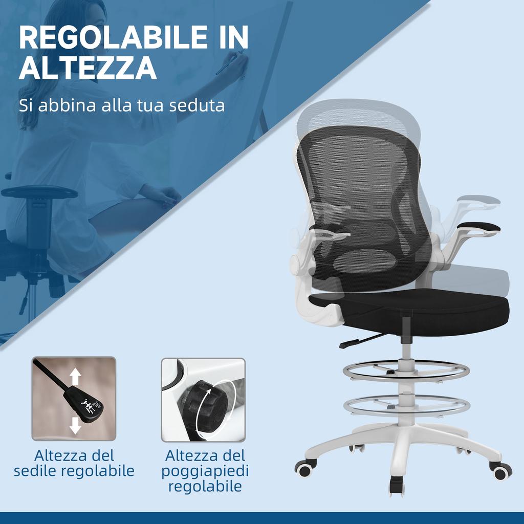 Ergonomic Office Chair in Breathable Fabric with Adjustable Height and Flip-Up Armrests, 59x65x110-130 cm