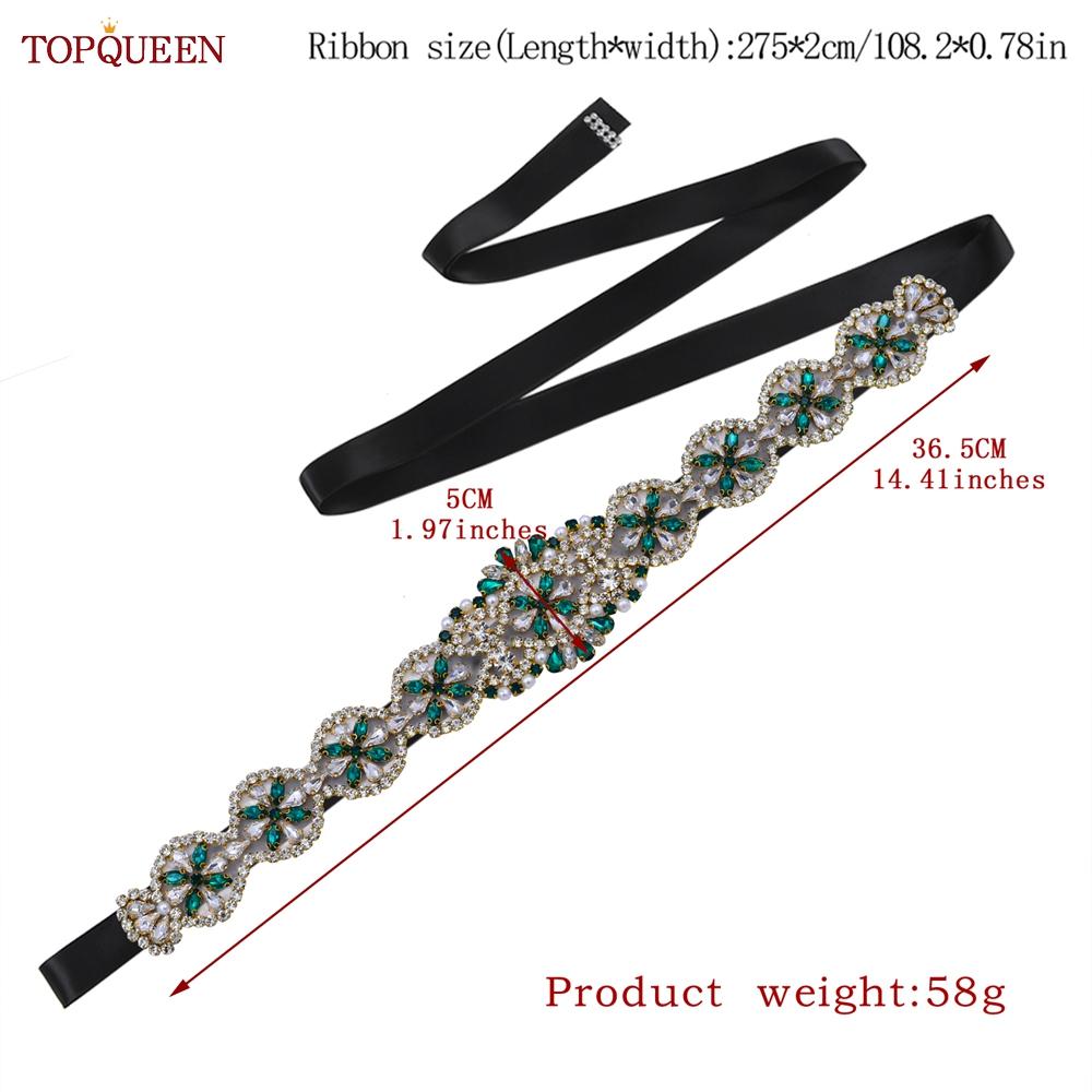 TOPQUEEN S161-KL Новое свадебное платье, пояс для женщин, золотой пояс ручной работы, роскошные аксессуары с поясом, повседневное вечернее платье, зеленые стразы