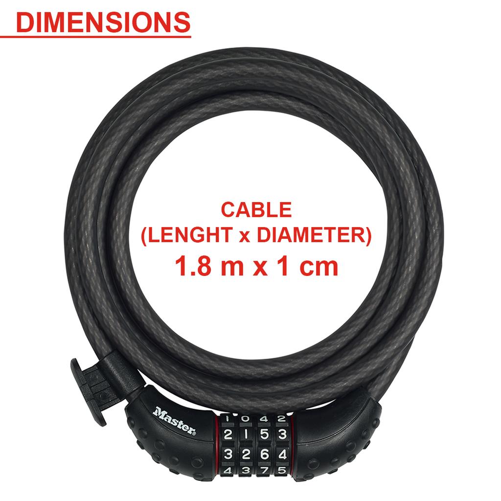 Master Lock Bike Lock Cable, 4-Digit Code, 180 cm x 10 mm, Mounting Bracket