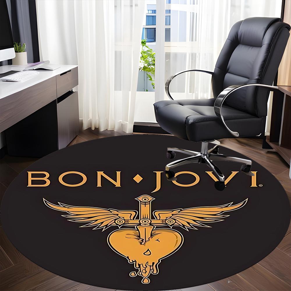 1PC Bon Jovi Office Round Rug - Perfect for Office or Study Decor, Non-Slip Backing, Decorative Floor Mat yy250916076