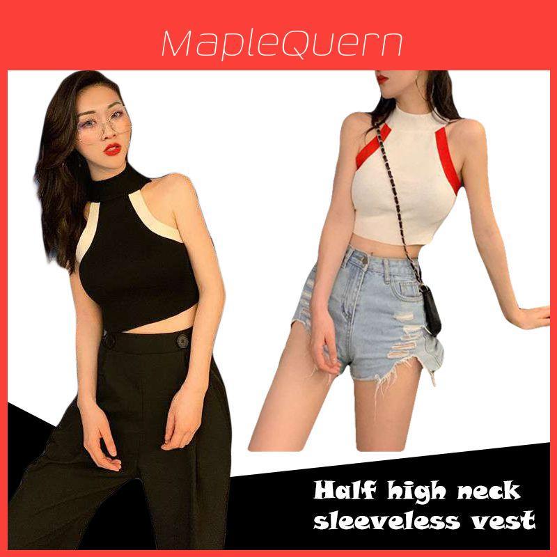 Fashion Color Womens Blocking Sleeveless Strapless Sexy Knitted Camisole