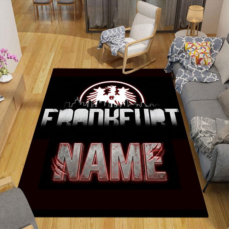 Custom Name,Eintracht Frankfurt Home Sofa Decoration for Living Room & Bedroom, Non‑Slip Play Flannel Floor Mat for Game Room