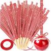 Silver Candy Apple Sticks, 26Pcs Bling Caramel Apple Wooden Pointed Skewers, Fruit Treats Cake Pop Decorative Sticks with Glass Bag Glitter Ribbons