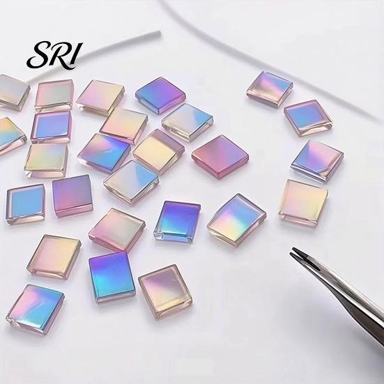 Impact Resistant Craft Tiles Mini Iridescent Acrylic Squares, Translucent Rainbow Pieces, 2cm 3cm Holographic Colorful Mosaic Art Supplies for