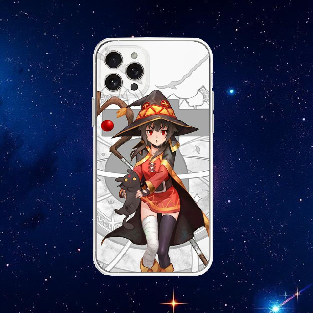 Чехол для телефона Megumin Anime K-KonoSuba для iPhone 16,15,14,13,12,11 Plus,Pro,Max,XR,XS,X,7,8 Plus,SE,Mini Прозрачный корпус