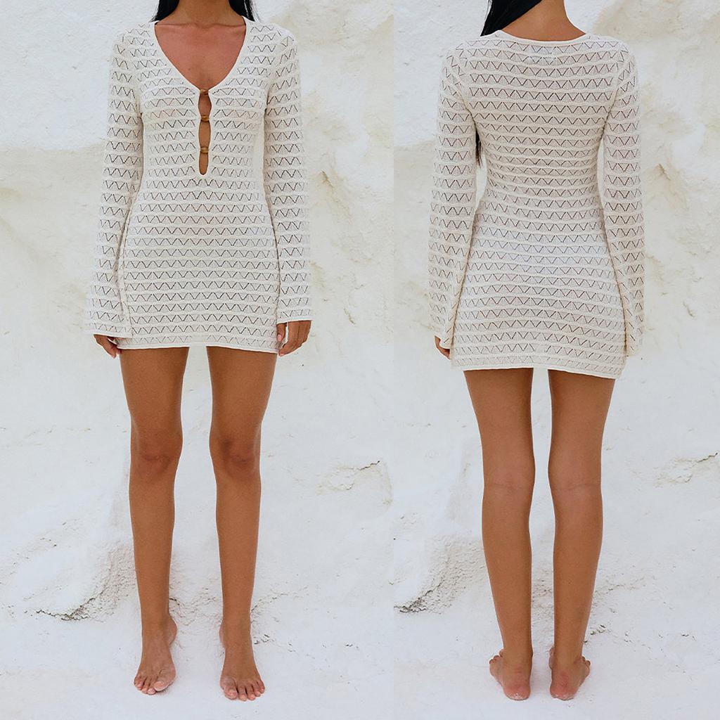 Женский пляжный накидка однотонный с вырезом спереди летний купальник накидка купальный костюм накидка облегающие платья