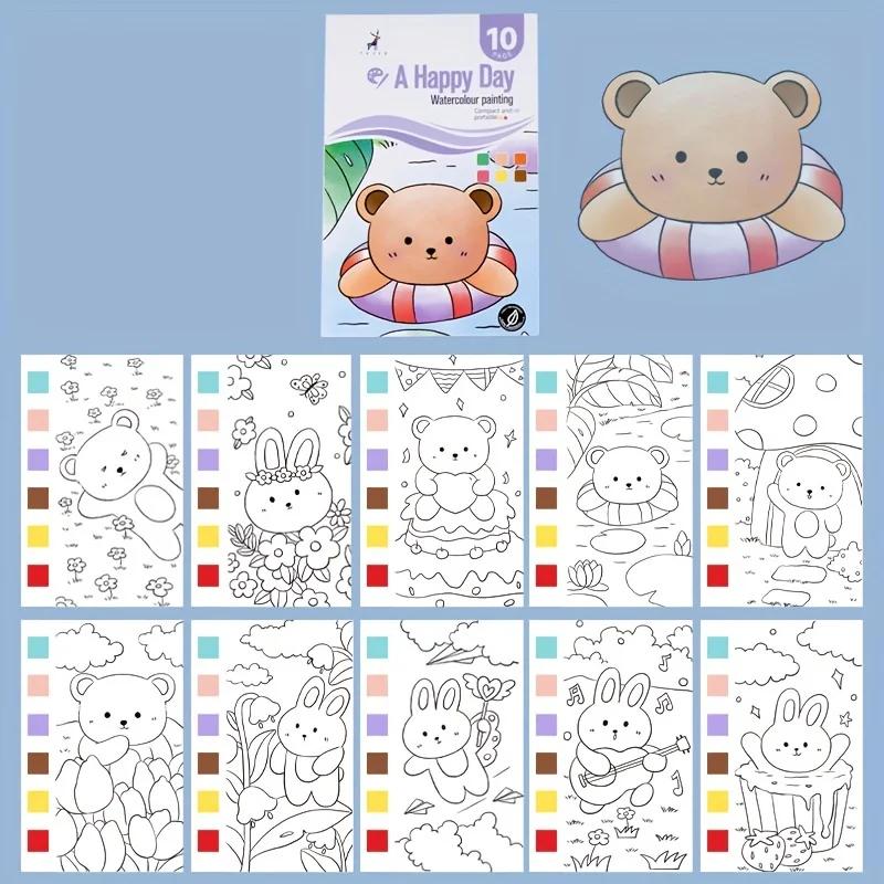 Книга для рисования акварелью с 1 книгой 1 кистью Водная пудра Граффити Рисование Самостоятельная краска Раскрашивание картин Рисовальная бумага